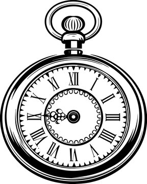 recommend clip art: Steampunk engineer creates clockwork mechanical designs. Classic Vintage Pocket Watch Illustration with Roman Numerals Design