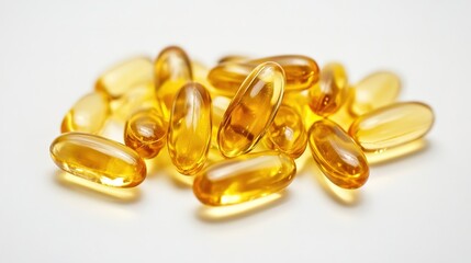 Fish oil capsules, omega 3 on white	
