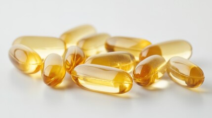 fish oil capsules, omega 3 on white	
