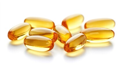 fish oil capsules, omega 3 on white	
