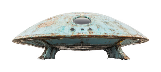 Vintage flying saucer on display in an outdoor setting evokes curiosity and nostalgia for sci-fi enthusiasts and collectors alike, cut out