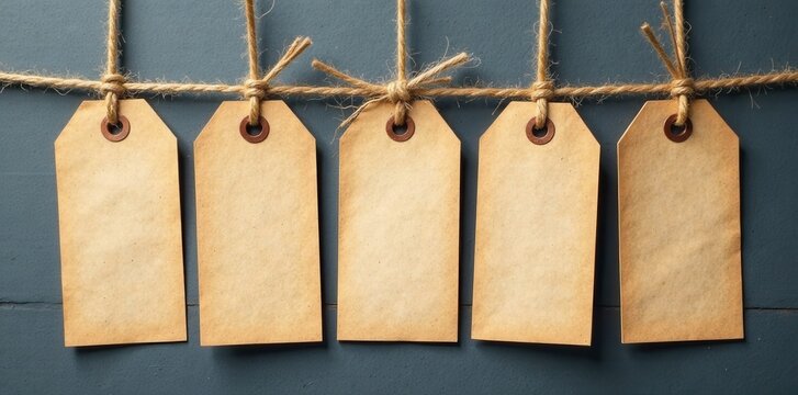 Set of blank kraft paper tags with twine Perfect for DIY projects , craft supplies, packaging