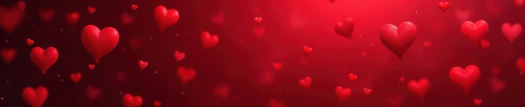 Uneven distribution of hearts; deep red background, subtle color shifts, subtle texture, red heart pattern, heart shape