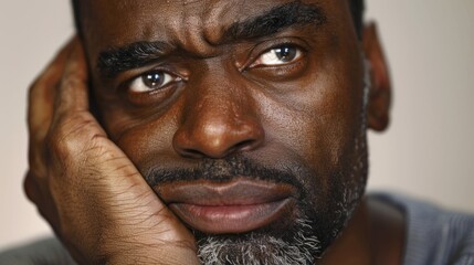 "A contemplative man looking downward."