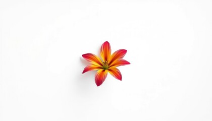 A single vibrant flower, petals delicately unfurled, isolated against a pure white backdrop, vibrant, romantic