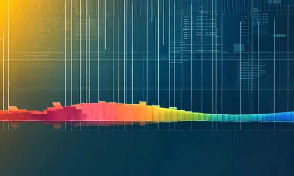 Colorful Data Visualization and Sound Wave Analysis Displaying Trends in Modern Technology