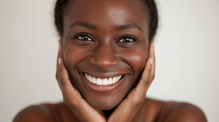 "Smiling woman in close-up portrait."