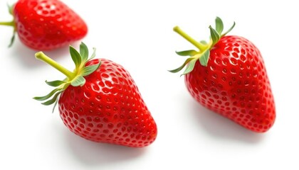 A single ripe strawberry, vibrant red, isolated on pure white , culinary, dessert