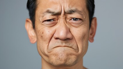 Fototapeta premium A middle-aged Asian man looking puzzled or displeased.