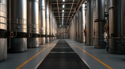 Industrial factory chaos inside a gigantic processing plant high-quality imagery modern environment unique perspective