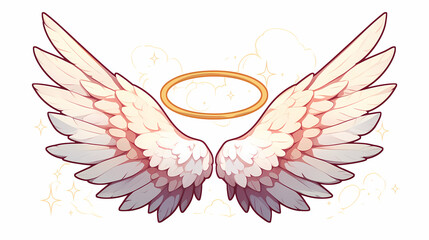 Fototapeta premium Angelic wings with a glowing halo set against a soft cloud background, perfect for spiritual themes