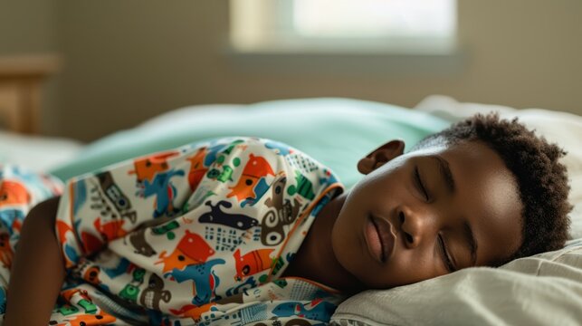 Boy asleep in bed - Powered by Adobe