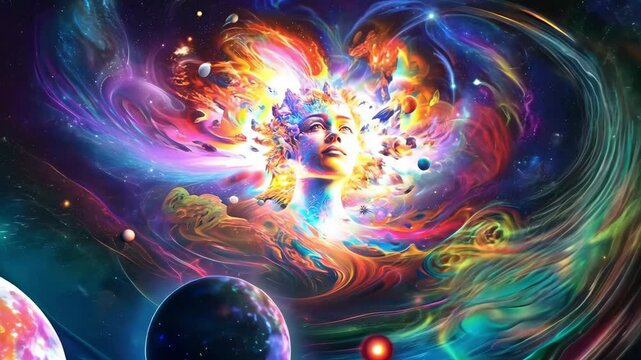 Consciousness of the universe, unity, psychedelic trip. New Age concept. Mental and psychological health