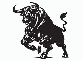 Obraz premium Powerful Black Bull Silhouette Charging Forward with Strength and Confidence