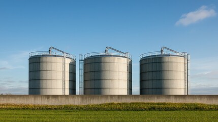 Fototapeta premium Industrial water storage tanks rural landscape exterior shot clear sky gigapixel quality