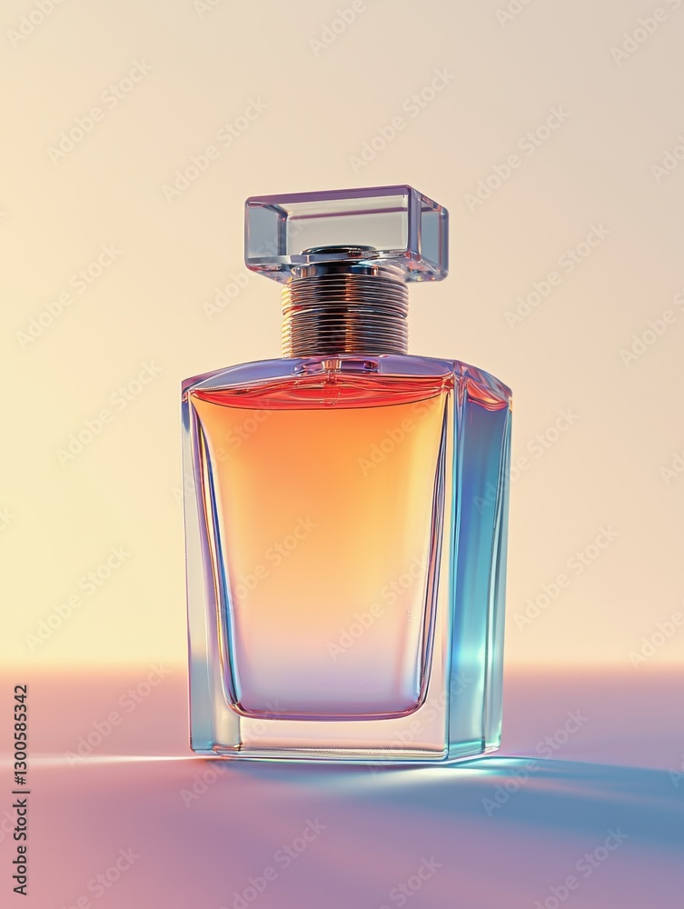 Poster elegant 3d rendering of a transparent frosted glass perfume bottle highlighted by studio lighting ag