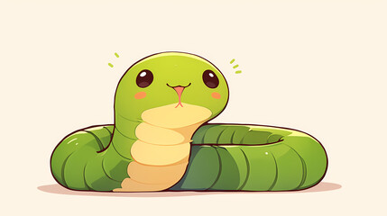 Cute cartoon snake character lounging playfully on a light background with cheerful expressions