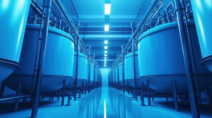 Water processing facility interior modern industrial site gigapixel quality blue lighting high-tech environment