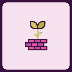 Plant Growing on Brick Wall Icon, Nature and Construction