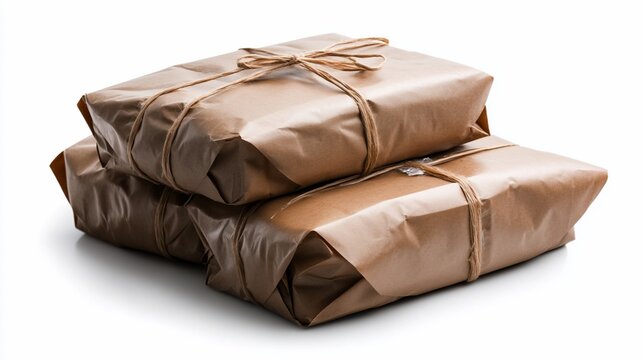 Stack of Brown Paper Packages Tied with Twine