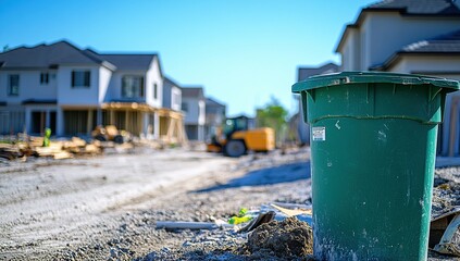 Fototapeta premium Green Waste Bin at a Residential Construction Site