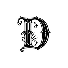 Ornate gothic letter d with flourishes embracing elegance