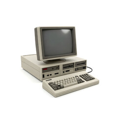 Vintage personal computer showing technological evolution on white background