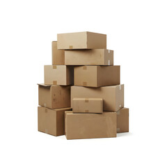 Fototapeta premium Stack of cardboard boxes forming a pyramid on white background