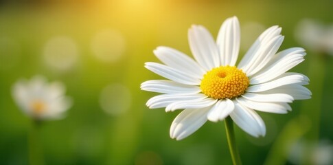 Fototapeta premium Sunlit white daisies, vibrant petals, bright yellow centers , bloom, garden, yellow