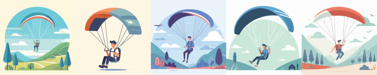 vector of young people playing paragliding