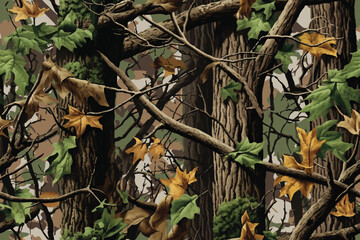 Camouflage seamless pattern. Hunting camouflage background. Vector tree hunting camouflage woodland pattern. Deer hunting camo
