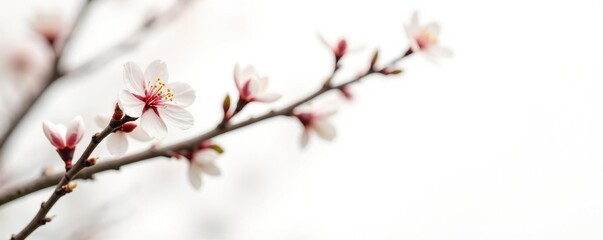 Tree with a delicate flower or blossom in its branches on white background, springtime, natural, foliage