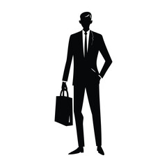 standing businessman with hand holding bag icon of silhouette vector illustration