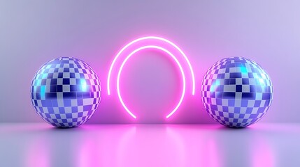 Illuminating sphere composition with neon light installation design