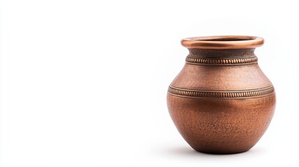 Elegant copper water pot with intricate detailing on white background
