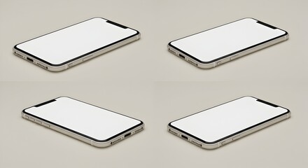 Isometric Mockup of Modern Smartphones Displaying Blank White Screen