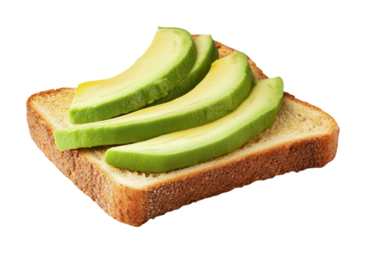Delicious avocado slices on whole grain bread for a healthy breakfast option and nutritious snack choice any time of day, cut out