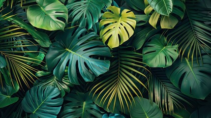 Naklejka premium Tropical-Inspired Botanical Background with Green Fern Leaves in Soft Focus