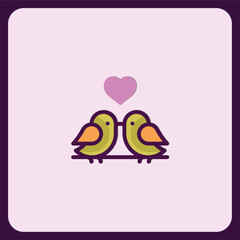 Lovely Couple of Birds in Love Romantic Minimalist Illustration