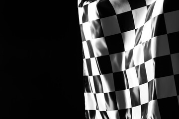 One racing checkered flag on black background, space for text
