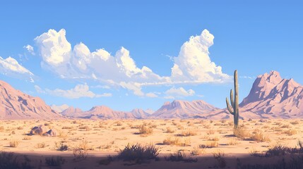 Desert landscape with cactus southwestern united states nature scene arid environment wide-angle view serenity and isolation