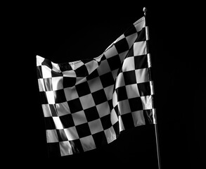 One racing checkered flag on black background
