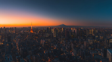 tokyo city view at sunset