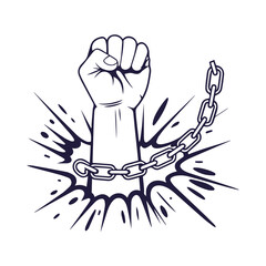 Fist of Freedom with Broken Chains Vector Graphic Clipart Isolated Illustration