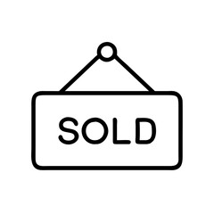 Sold icon sign with hanging display, modern design, black outline