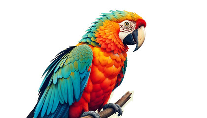 Fototapeta premium Colorful Macaw Parrot Perched on Branch - Vibrant Exotic Bird Illustration. 