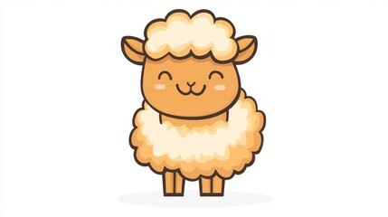 Cute cartoon sheep with fluffy wool and happy expression on white background