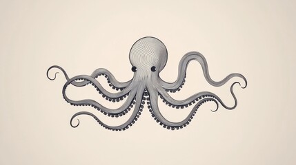 Obraz premium Intricate line art of octopus with curved tentacles on light background