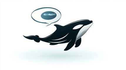 Fototapeta premium Cartoon orca whale with speech bubble in minimalistic style