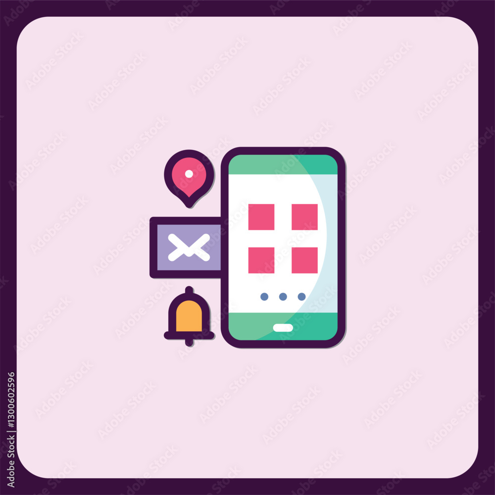 Poster modern mobile app interface design with notifications and location pin